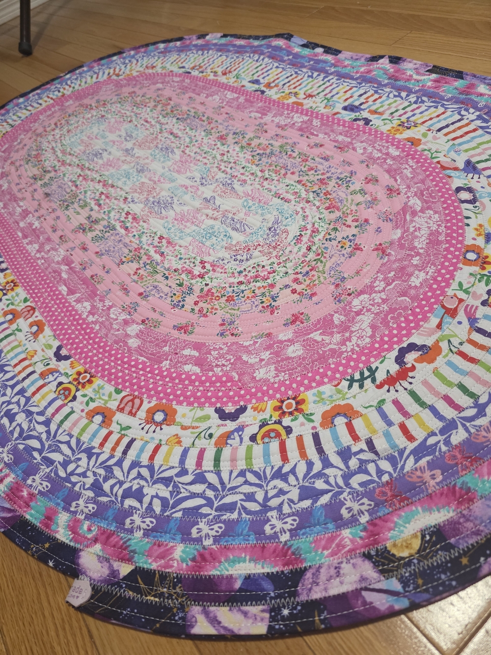 Colorful Oval Patchwork Rug - Pink & Multi - JELLY ROLL RUG - Picture 2 of 3